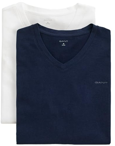 GANT Men's V-Neck T-Shirt 2-Pack Underwear, Navy/White, One Size (Pack of 2)
