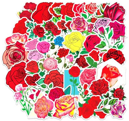 Rose Aufkleber Die Rose Stickers 50 Stück Skateboard Graffiti Aufkleber Motorräder Fahrrad Snowboard Gepäck Laptop Auto Koffer für Kinder und Jugendliche Wasserdichte Vinyl Aufkleber