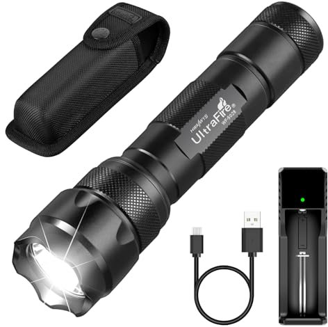 ULTRAFIRE Tactical Torch with Holster Pouch, 1000 Lumen Single Mode LED Torch for Duty Belt, Bright Small Flashlight for Law Enforcement Patrol Camping WF-502B