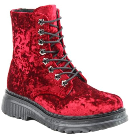 Heavenly Feet Lace Up Ankle Boots, Velour, Contemporary Stylish Colourful, Vegan, Memory Foam Plush Lining (Scarlett Velour, UK Footwear Size System, Adult, Women, Numeric, Medium, 3)