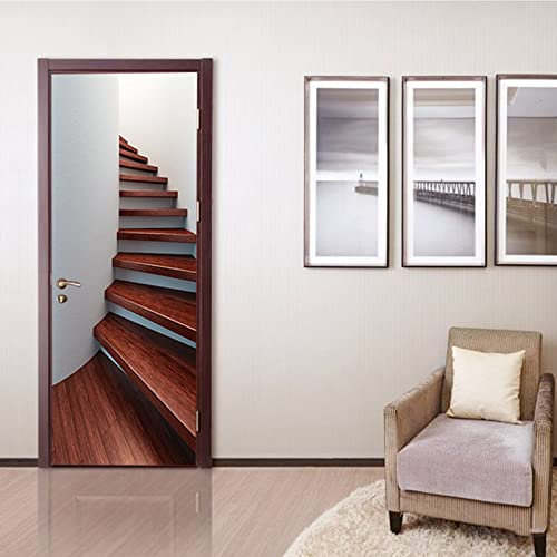 FLFK 3D Scala a chiocciola in legno Autoadesiva Adesivo per porta 85x215cm(Set di 2 fogli)-Murale Stacca e attacca Foto Adesivo da parete decalcomania Salotto Camera da letto arredamento