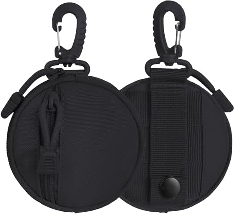 Lot de 2 porte-monnaie ronds avec fermeture éclair et mousqueton, mini sac à dos style sac à dos, pochette tactique pour homme et femme, Noir , Mode