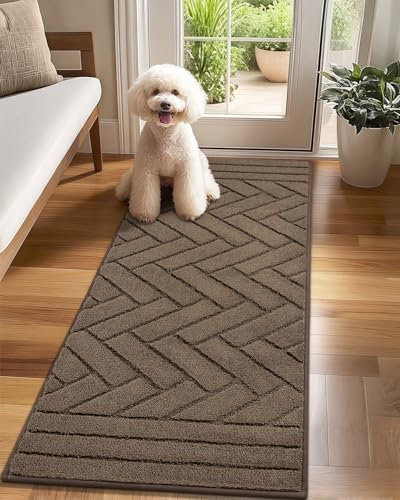 Biscpro Badematte Lang 60x150cm,Waschbarer rutschfeste Fußmatte Wasserabsorbierenden Badezimmerteppich Teppich Läufer Flur,Fussmatte für Hund,Eingang,Flur,Küchen-Latte