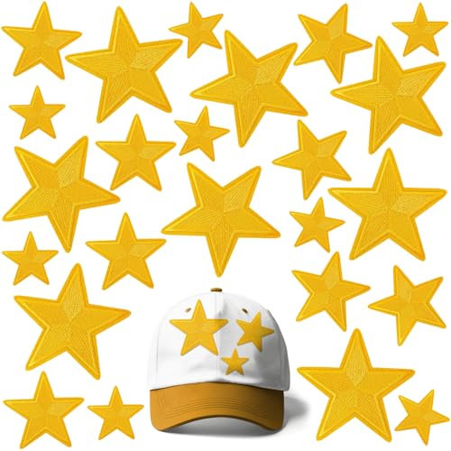 RF-patch 24PCS Iron on Stars, Yellow Stars Iron on Patches, Star Embroidered Patch for Clothes, Dress, Hat, Socks, Jeans, DIY Accessories