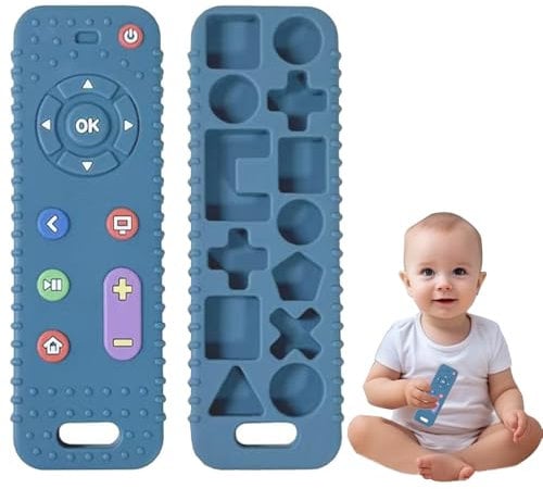 Jouet Dentition Bébé en Silicone, Jouet Bebe 6 9 Mois 1 An Cadeau, Telecommande Bebe Jouets à Mâcher Sensoriels, Jeux d’Eveil pour Naissance 0-3 8 12 Mois, Jouets de Bain pour Garçons et Filles, Bleu