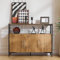BTM Buffet de Cusine, Buffet 120cm en Bois avec 3 Portes, Compartiemnt Ouvert et Étagères Réglables, Meuble de Rangement, Design Industriel, 120x35x90cm, Brun