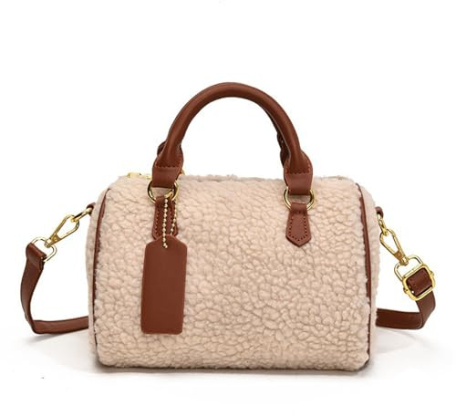 CORIOS Damen Lammwolle Handtasche Flauschige Tasche Plüsch Schultertasche Niedlich Flauschige Umhängetaschen Tote Beutel Elegant Tragetasche Messenger-Tasche Frauen Henkeltaschen Boston Tasche Braun