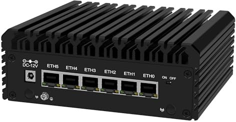 AIOPCWA N355 Mini PC Firewall Appliance (N305 upgrade), Fanless Mini Computer with 6 Port 2.5GbE i226-V LAN, OPNsense Micro PC DDR5 16GB RAM 256GB SSD, USB-C, 3-Display, 2-NVMe, TF