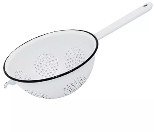 MIKONI Emaille Seiher Sieb Durchschlag Küchensieb Münder Abtropfschale Nudelsieb Metallsieb Vintage DDR Durchmesser 22 cm Langem Griff