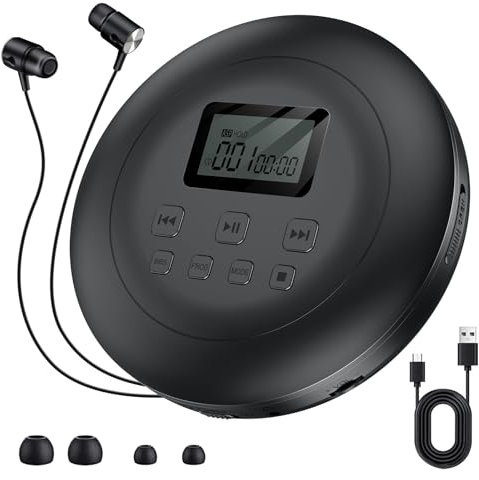 Gueray Lecteur CD Portable Personal Lecteur CD avec Casque LCD Écran Anti-Glisse Protection HiFi Classic CD Lecteur de Musique Mémoire Lecteur CD de Voiture (Blanc)