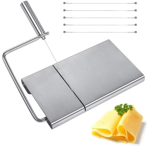 Edelstahl KäSehobel mit 5 Extra Dicken Schneidedraht, Handheld Käseschneider mit Schneidebrett, Käsemesser Einstellbare Dichtigkeit aus Edelstahl Käseschneider für Blockkäse, Butterschneider