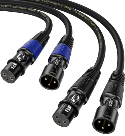 BEITSZ 2 Pack 1m 3-Pin XLR Male to Female Balanced Microphone Cables | Dual-Shielded 24AWG Oxygen-Free Copper,Colour-Coded Connectors,Durable Zinc Alloy Connectors,Flexible Heavy-Duty PVC Jacket