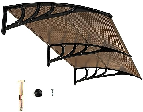RELAX4LIFE Tettoia per Esterno, Pensilina Tettoia Impermeabile, in Alluminio per Terrazza, Balcone, Patio (Marrone, 199 x 99 cm)