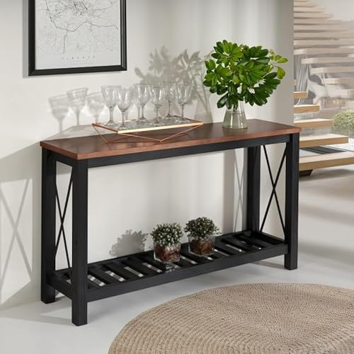 Mercers Furniture Cottage Pine Console Hallway Sideboard Table With Storage Shelf Painted Black Wooden 81cm High x 132cm Wide x 36cm Deep