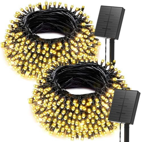 SOLARBABY Solar Lichterkette Aussen,20M 200LED Lichterkette Außen Solar IP65 Wasserdicht Solarlichterkette Außen Wetterfest für Garten, Balkon, Terrasse Dekorationen 2 Stück (Warmweiß)