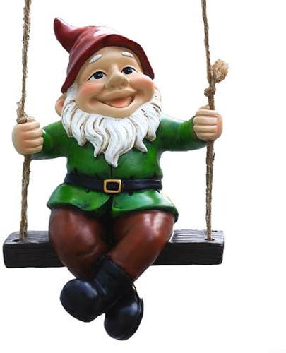 Outdoor Harz Gartenzwerg Schaukel Ornament Gartenzwerg Schaukel Ornament Harz Hängende Zwergstatue Bunte Outdoor Hof Rasen Dekoration Wetterfest für Terrasse Balkon Haus