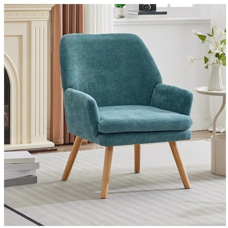 Warmiehomy Modern Chenille Armchair Tub Occasional Chair with Wood Legs for Living Room Bedroom Reception Contemporary (Teal)