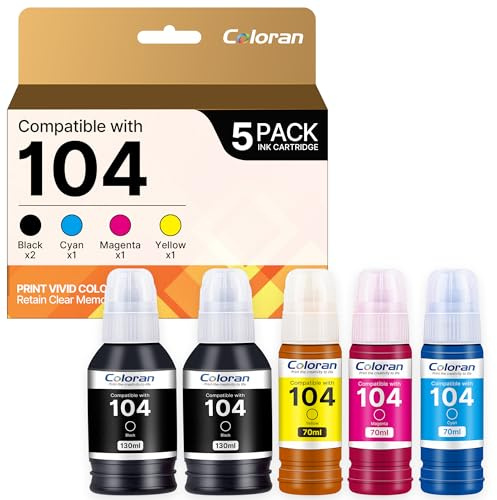 Coloran Tinte kompatibel mit Epson 104 Patronen | Kompatibel mit Ecotank ET-5150, ET-1810, ET-2726, ET-2810, ET-2811, ET-2812, ET-2814, ET-2815, ET-2820