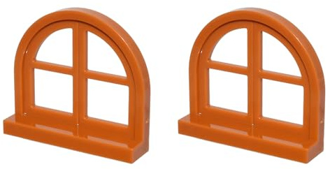 LEGO Window 1 x 4 x 3, Rounded Top with 4 Panes and Sill, Part 5260 (Dark Orange, 2, Bricks)
