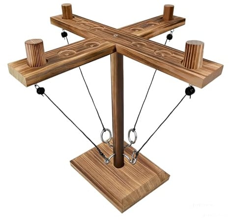 LIULINY Hooks Ring Toss Game für Erwachsene, 4 Spieler Holz Ring Toss, Suspension Ringwurfspiel, Ringe Spiel Schnelles Interaktives Spiel Handgefertigte Holzschleifen Wurfhaken Game für Home Party