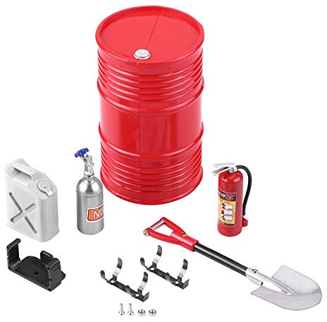 plplaaoo Accessoire de Chenille RC, Mini Ensemble d'outils de Simulation de décor Comprenant Une Pelle, Un réservoir d'huile, Un extincteur de réservoir de Carburant pour SCX10 CC01 D90 (StyleC)