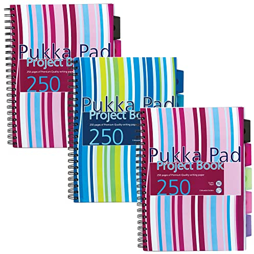 Pukka Pad Projektbuch Spiralbindung Kunststoff liniert 5 Trennblätter 250 Seiten 80 g/m² A4 3 Stück farblich sortiert