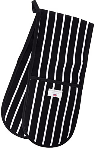 Classic Butcher's Stripe Double Oven Glove in Navy Blue