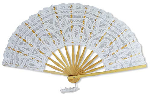 Lace Hand Fan White Open Length 50cm / 20 by Gothi Creations Bridal, Dance, Party Favours (White)