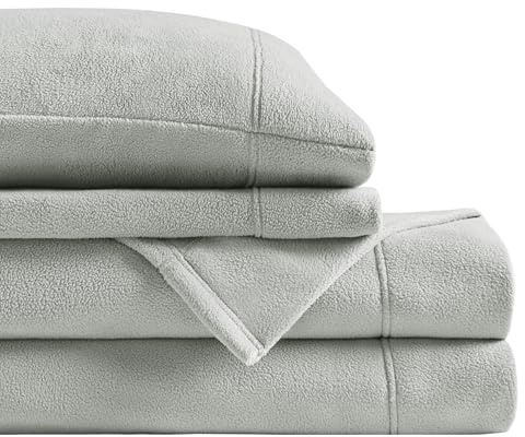 Sleep Philosophy Micro Fleece Sheets King Size Bed Set 4 Piece, Grey