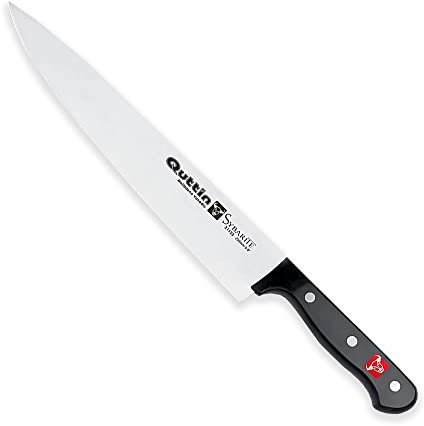 Quttin Cuchillo Cocinero Profesional, Hoja Afilada Remaches Acero Inoxidable, Molibdeno Vanadio, Mango POM Resina Acetalica. Sybarite Negro, Hoja 25 cm
