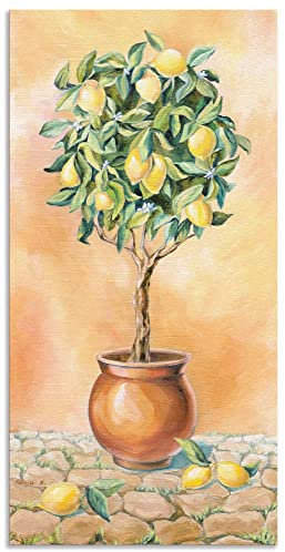 ARTland Wanddeko Wandbild Alu Verbundplatte für Innen & Outdoor Bild 20 x 40 cm Botanik Pflanzen Topfpflanze Malerei Creme Zitronenbaum I A7SX