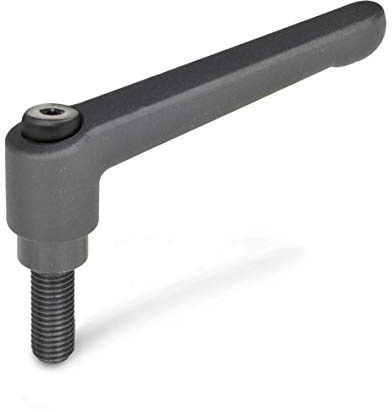 Ganter Normelemente | Verstellbare Klemmhebel mit Gewindeschraube - GN 300-78-M10-80-SW | Grifflänge: 78mm | Schraube Stahl brüniert | Griff Zink-Druckguss schwarz, kunststoffbeschichtet | 1 Stück