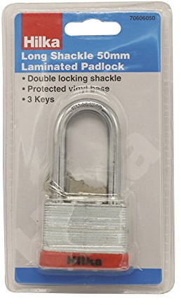 Hilka Tools 70606050 Long Shackle 50mm Laminated Padlock, Silver