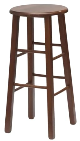 Sitzhocker aus Holz mit runder Sitzfläche Farbe dunkler Nussbaum, mit geraden Beinen, montiert Höhe vom Boden bis zur Sitzfläche 68 cm