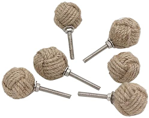 Bhartiya Schubladen-Knaufe aus Jute, rund, naturfarben, 6 Stück