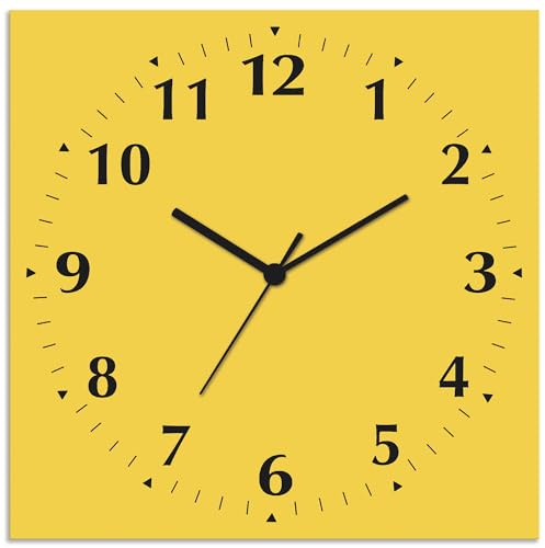 ARTLAND Wanddeko Wanduhr ohne Tickgeräusche Alu Quarzuhr 30x30 cm Quadratisch Lautlos 12 Ziffern Farbig Schlichtes Design Gelb S7KB