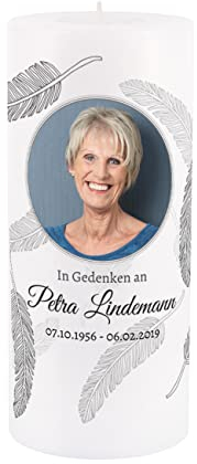private grief Trauerkerze zur Erinnerung Dauerkerze Teelichthalter in Stumpenkerzen-Form mit Namen und Daten Foto