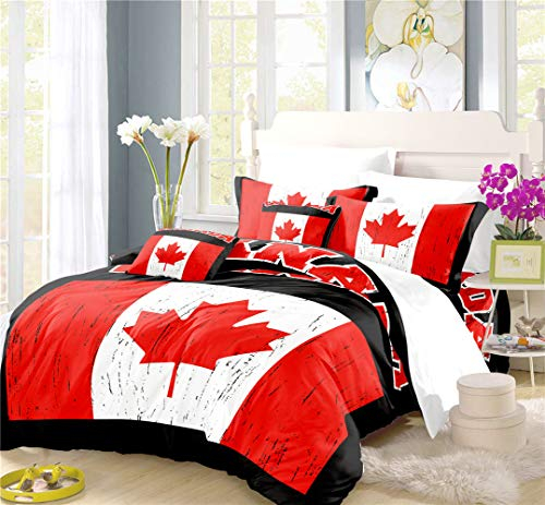 REALIN Bettbezüge Set Ahornblatt Flagge Bettwäsche Kanada Rot Weiß Bett Sets 2/3/4Teilig Bettbezüge/Kissenbezüge/Bettlaken Für Kinder,Jungen,Mädchen (C,Super King-220×260cm-4PCS)