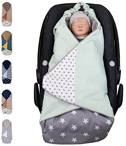 ULLENBOOM Einschlagdecke Babyschale Sommer, Aus 100% OEKO-TEX Materialien - Mint Grau (Made in EU) - Decke für Babyschale & Kinderwagen, Für gängige Kindersitze, ideal für 0 bis 9 Monate