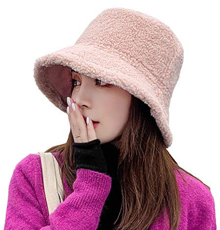 CHERISH Fischerhut für Damen, Winter, Lammwolle, Fischerhut, wendbar, niedlich, warm, Teddy-Stil, rosa (1), Einheitsgröße