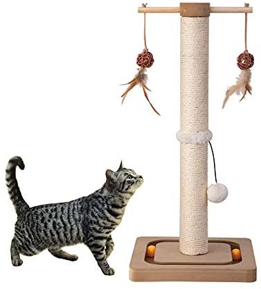 PEEKAB Kratzbaum für Katzen, Premium-Sisal-Kratzstämme mit Tracking, interaktives Spielzeug, vertikaler Kratzbaum für Indoor-Katzen und Kätzchen, 63,5 cm, Beige