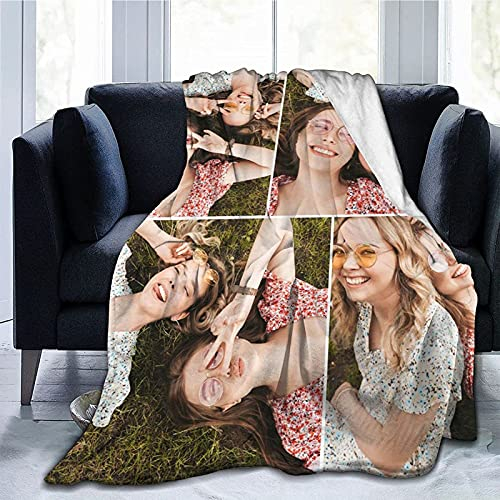 UOOYAA Fotodecke mit Eigenem Foto Name,Super Weich Personalisierte Foto Decke Selbst Gestalten Bedrucken Lassen Kuscheldecke Geschenk für Freunde Familie Geburtstag Weihnachten(4 Fotos)