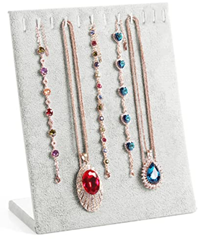 Loopunk Espositori Collane Velluto,Espositore per Collana Espositore per Gioielli a Forma di L Organizzatore,Espositore per Ciondolo per Collana,Elegante Espositore da Tavolo per (Color : Grigio)