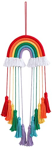 Regenbogen-Wandbehang Dekoration – Baumwollseil Regenbogen Makramee Wandschmuck Boho Tapisserie mit Quasten für Kinderzimmer Zimmer Dekor Haarspange Aufbewahrungsanhänger