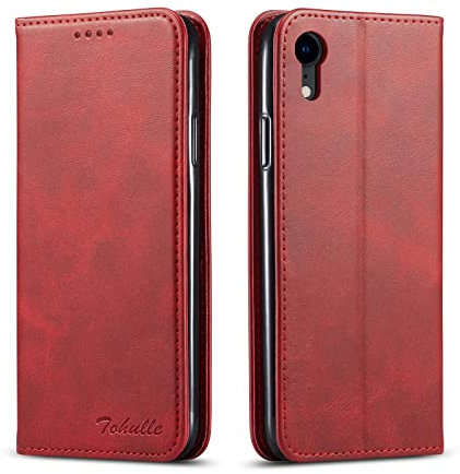 TOHULLE for iPhone XR Case, Premium PU Leather Wallet Case with Card Holder Kickstand Built-in Magnetic Closure Flip Folio Phone Cover for iPhone XR - Red