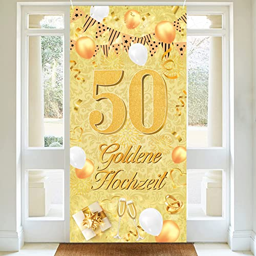50.Goldenen Hochzeit Banner,BTZO Goldene Hochzeit Deko Stoff Banner für 50 Jubiläum Hochzeitstag Dekoration Tisch Garten Mauer Innen Außen Hintergrund Deko,185 x 90cm