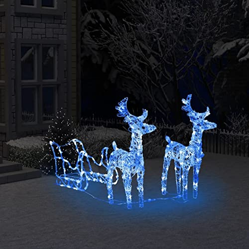 Tidyard Rentiere und Schlitten Weihnachtsdeko LED-Rentiere Weihnachtsbeleuchtung Weihnachten Dekofigur Weihnachtsatmosphäre für den Innen- und Außenbereich 160 LEDs 130 cm Acryl