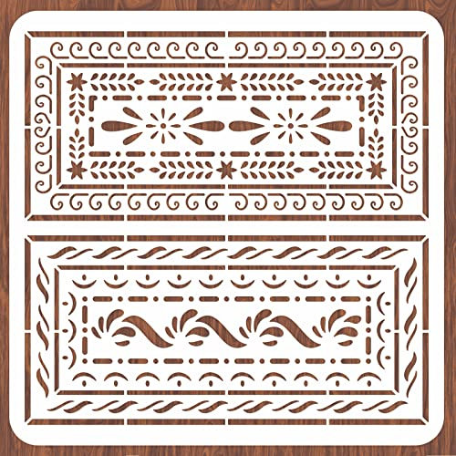 INFUNLY Pochoirs de bordure de fleurs réutilisables pour peinture, motif floral découpé au laser, tapis de table, pochoir pour porte, fenêtre, meubles, décoration de sol, 30 x 30 cm