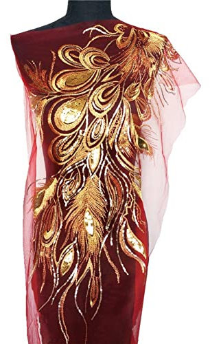 Kleidung Stickerei Applikation Pailletten Phoenix Feder Schwanz Applikation Spitzenbesatz Nähen Patch für Cheongsam Kleid