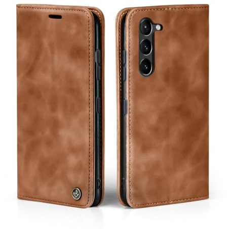 LBH Handyhülle für Samsung Galaxy S23+ in Hellbraun mit Karten- und Geldfach Smartphone Hülle mit Standfunktion Flip Case Schutzhülle Magnetverschluss Vintage